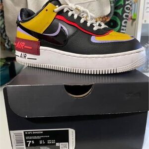 Nike Kids Air Force 1 Shadow Black Yellow Red Sneakers